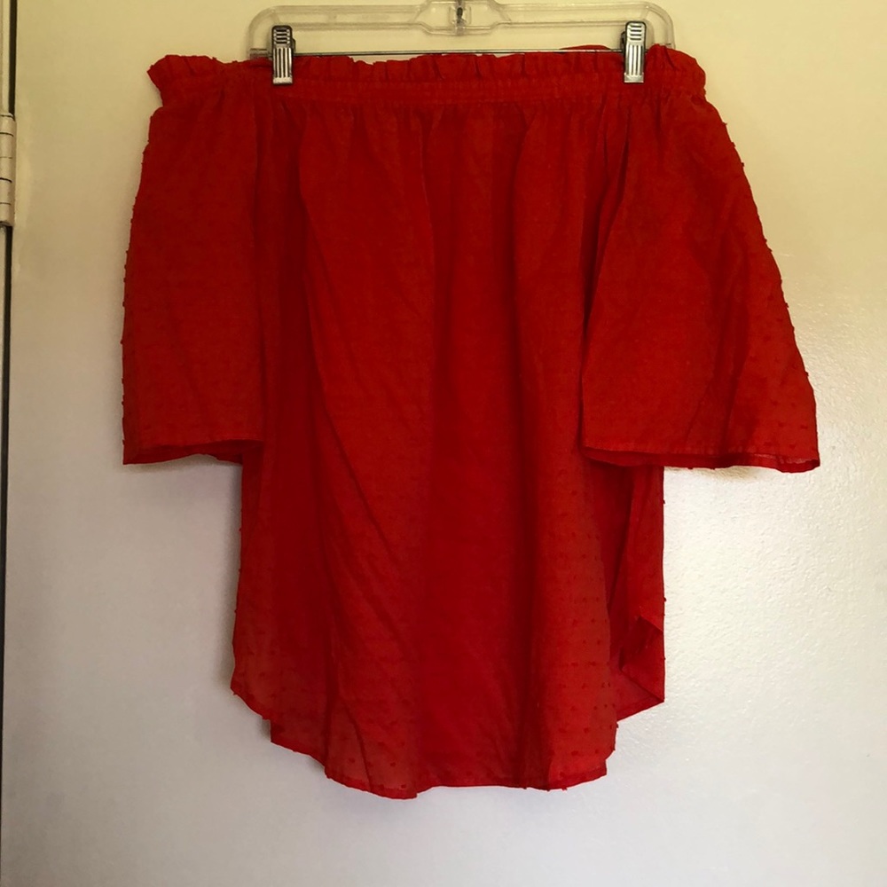 Red off the shoulder blouse